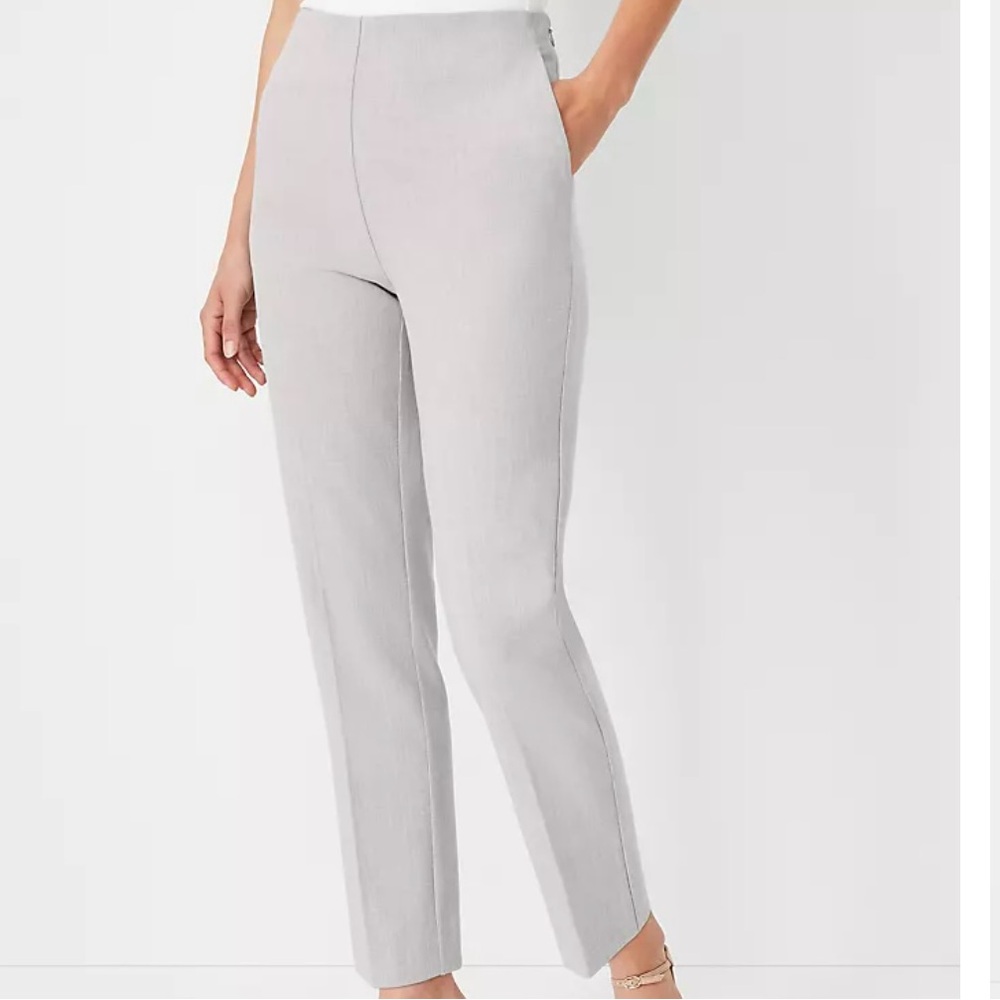 Ann Taylor high rise side zip ankle suit pant, curvy fit in light gray 16